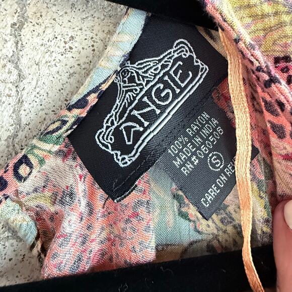 Boho Peasant Top Animal Print Floral Blouse 100% Rayon Long Sleeve Women's S - Picture 3 of 6